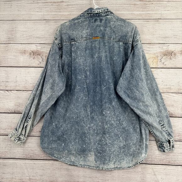 Vintage Edwin Denim Shirt Mens Large Acid Wash Blue Western Button Up Japan 90s - Picture 2 of 11